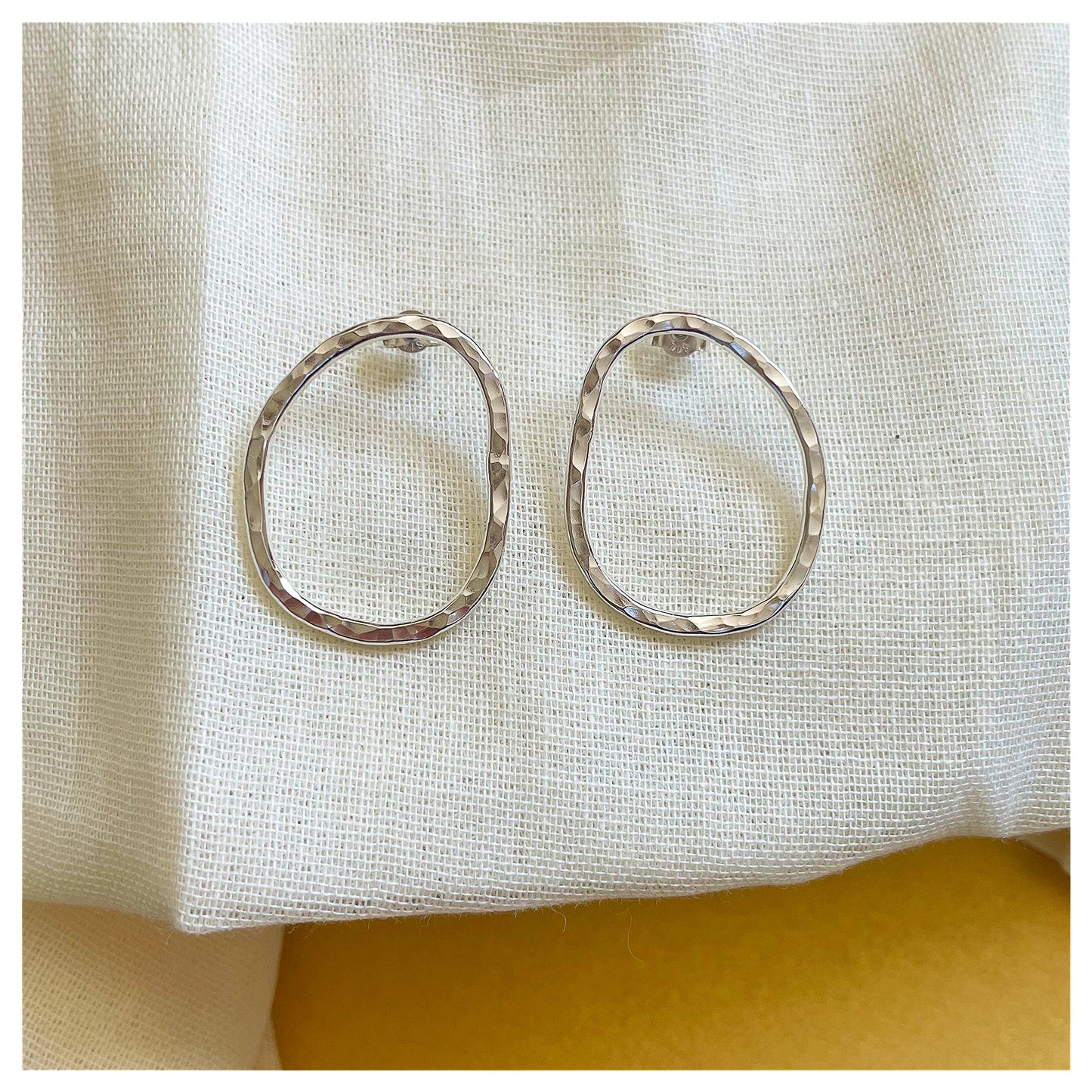 Sterling Silver Large Textured organic Pebble Stud earrings. (1)
