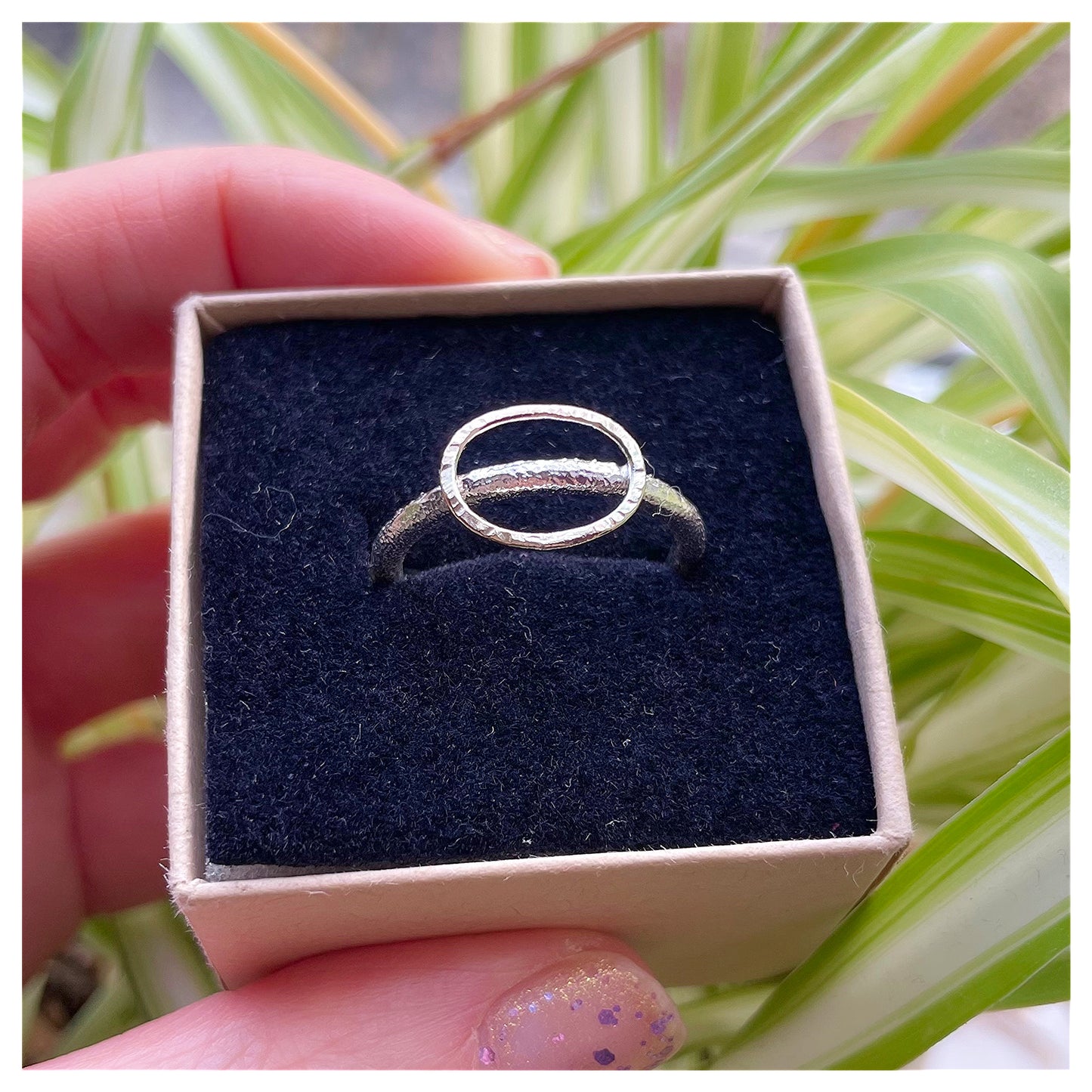 Sterling Silver Organic Ring With Large 9ct Yellow Gold Textured Oval Halo.