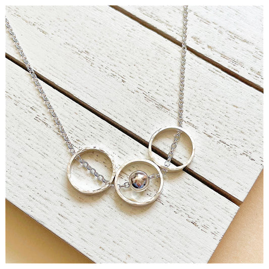 Sterling Silver Mini Triple Circular Pendant Necklace with Bead.