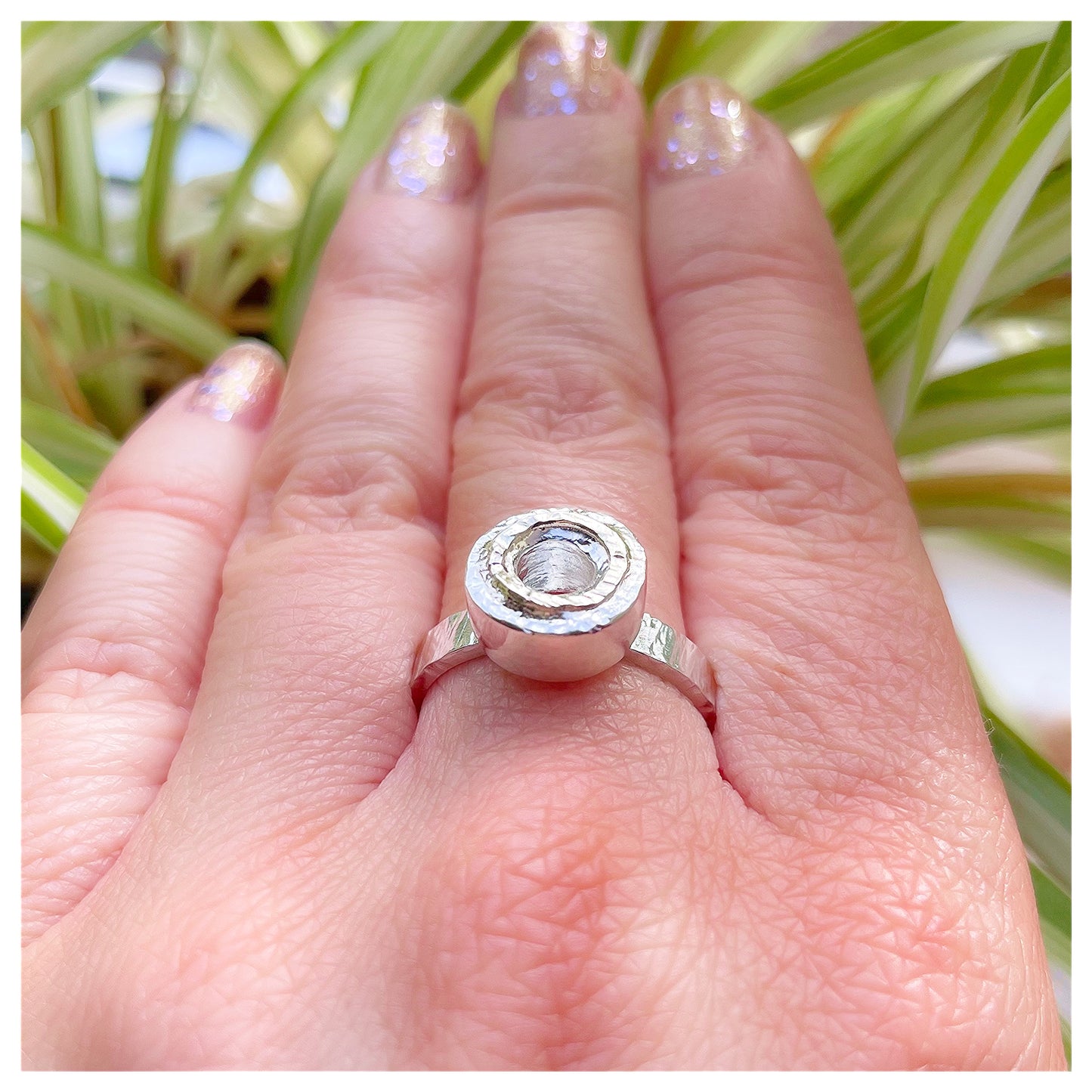 Sterling Silver Hammered Donut Ring With a Hammered 9ct yellow Gold Halo