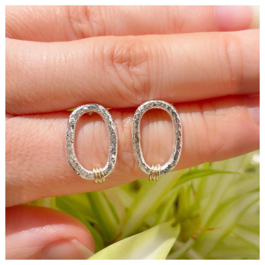 Sterling Silver and 9ct Yellow Gold Ring Organic Stud Earrings (2)