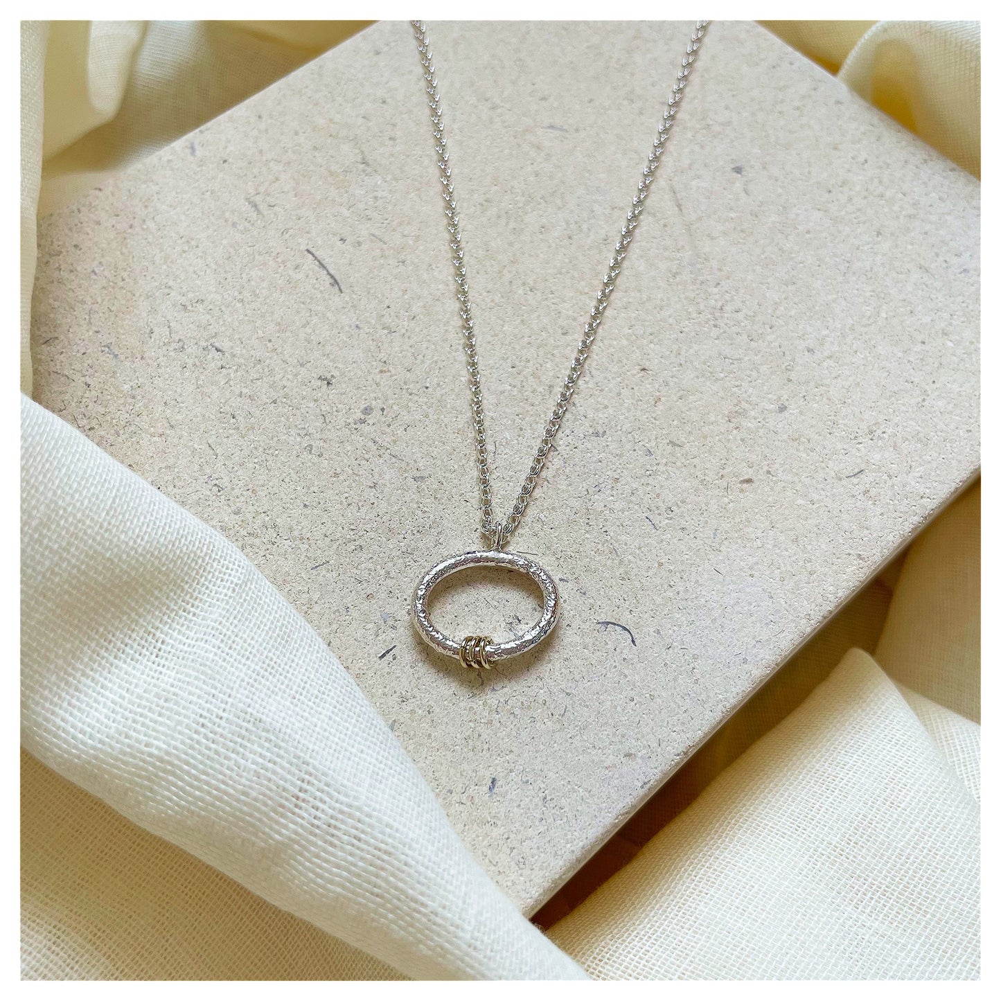 Sterling Silver and 9ct Yellow Detail Organic Pebble Necklace (2)