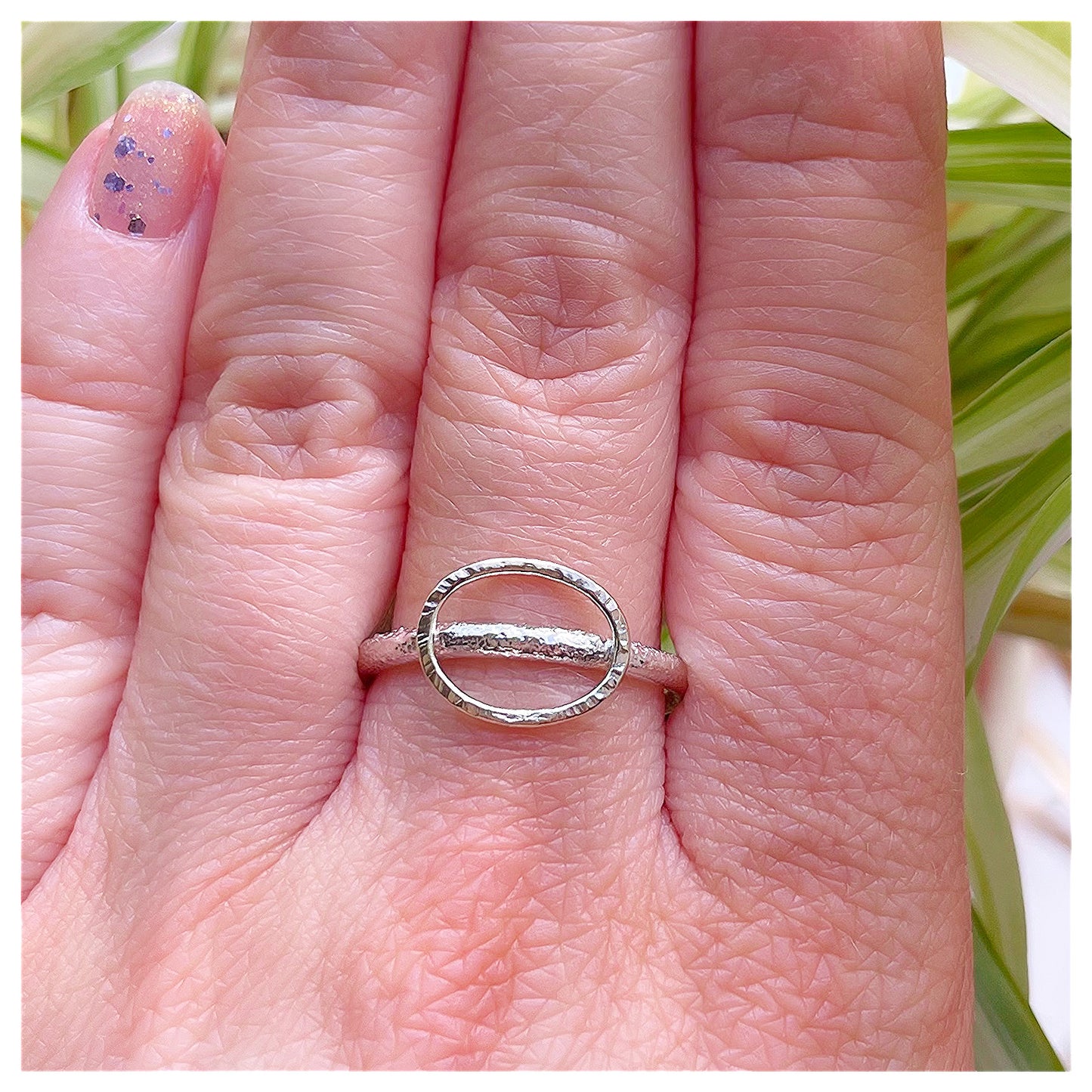 Sterling Silver Organic Ring With Large 9ct Yellow Gold Textured Oval Halo.