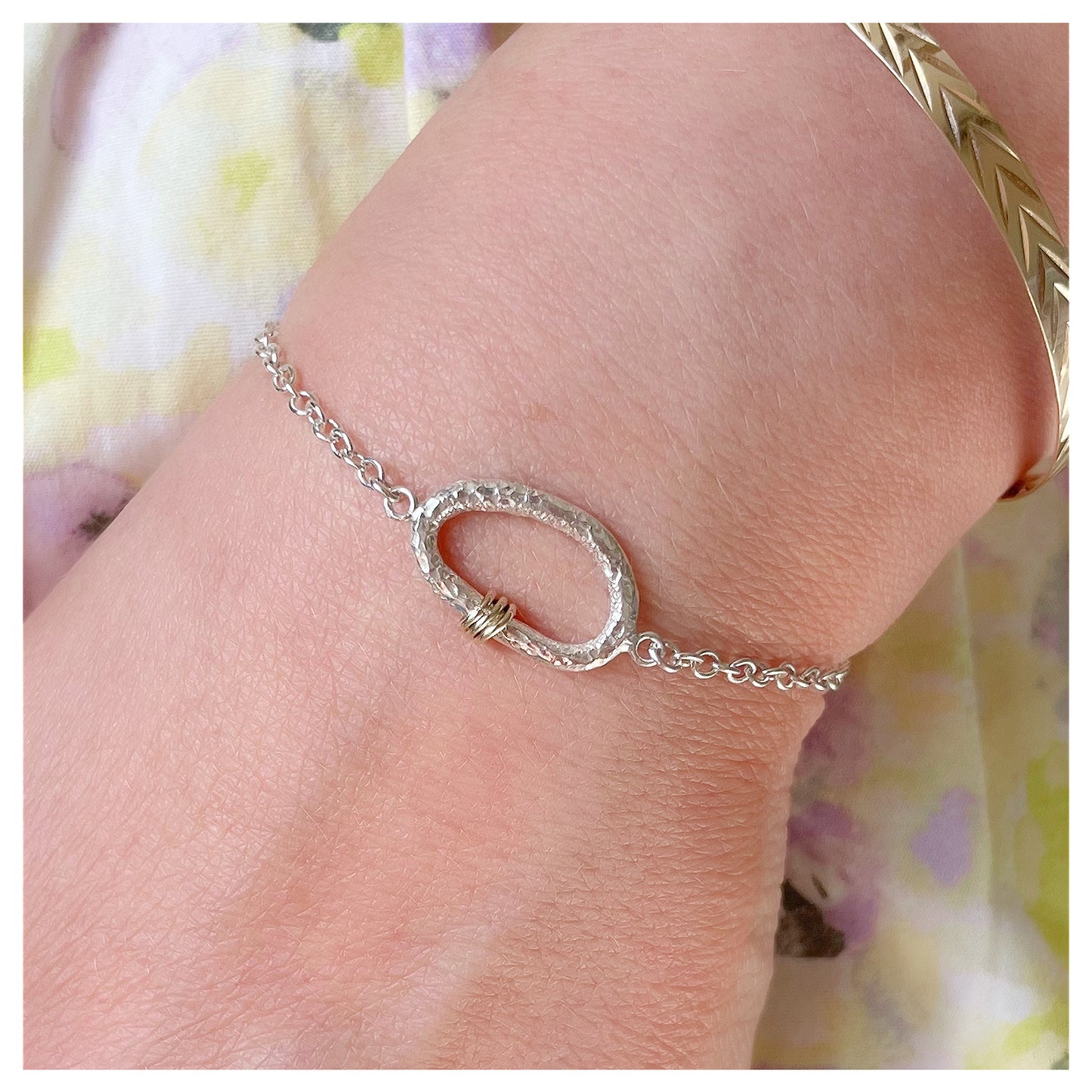 Sterling Silver Organic Pebble Bracelet with 9ct Gold detail