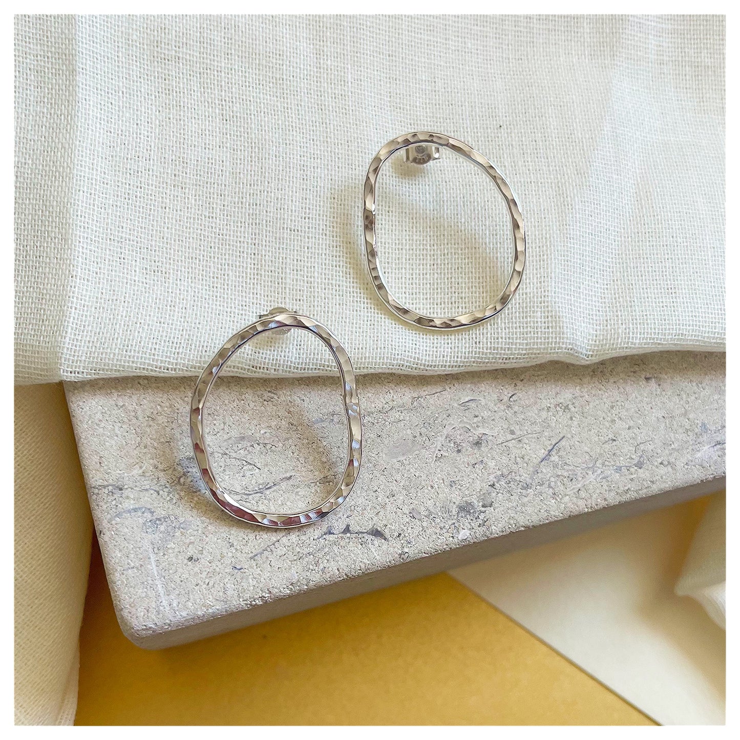 Sterling Silver Large Textured organic Pebble Stud earrings. (1)