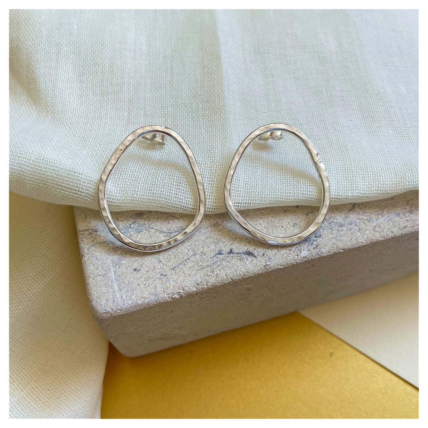 Sterling Silver Large Hammered Organic Pebble Stud earrings. (2)