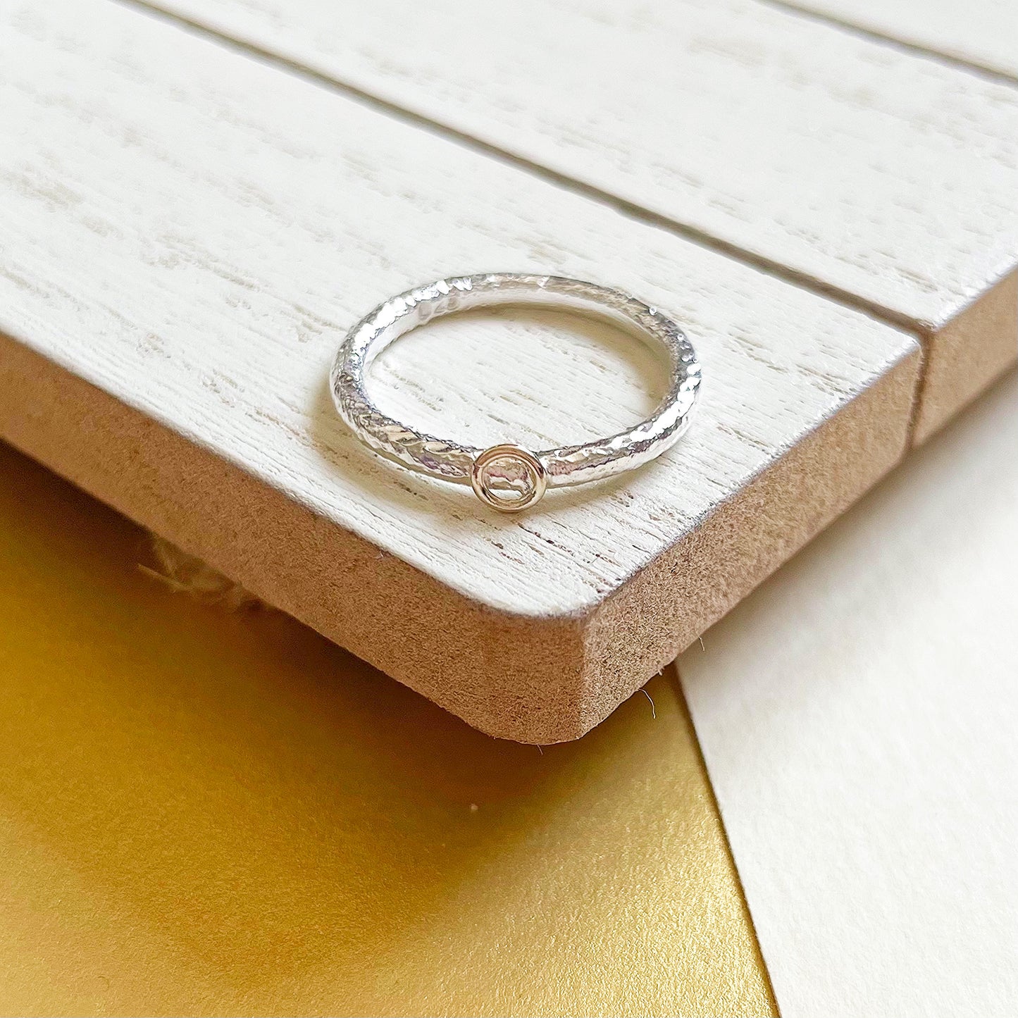 Sterling Silver Organic Ring With Mini 9ct Yellow Gold Halo.