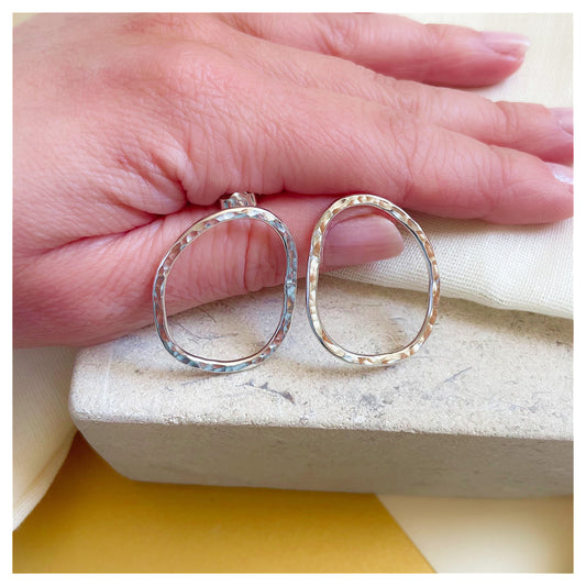 Sterling Silver Large Textured organic Pebble Stud earrings. (1)