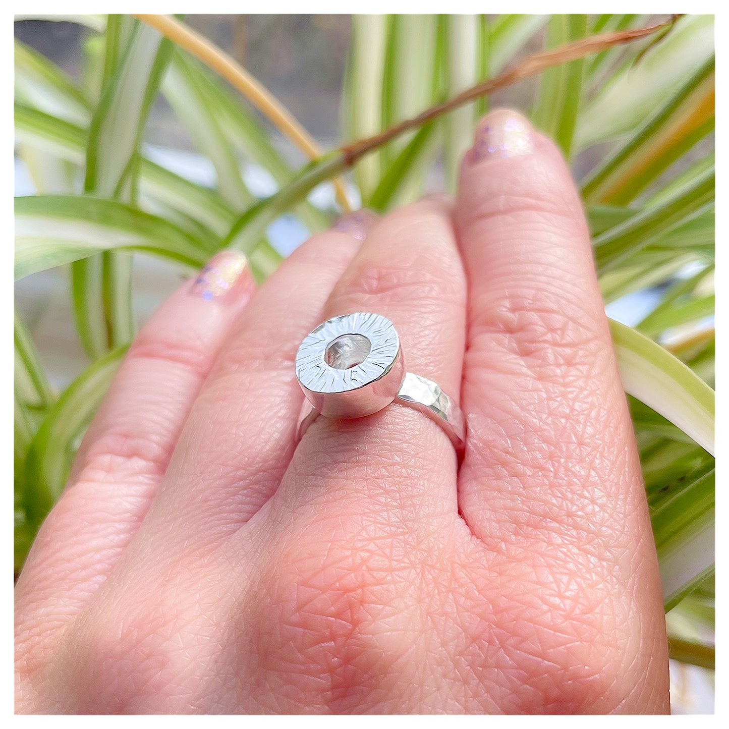 Sterling Silver Large Textured Donut Ring.