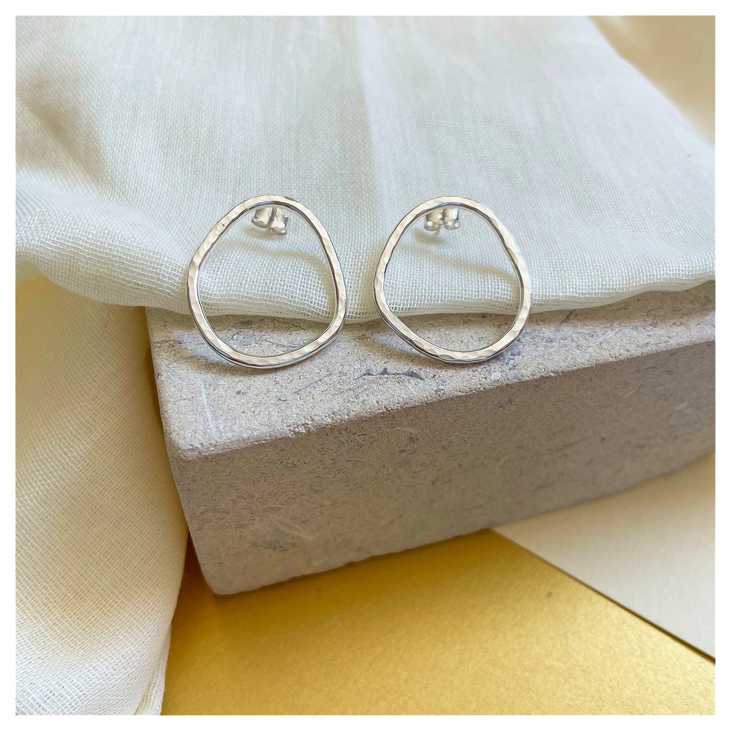 Sterling Silver Large Hammered Organic Pebble Stud earrings. (2)