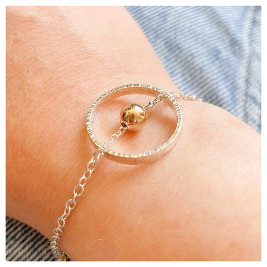 Sterling Silver and 9ct Yellow Gold Circular Bracelet with Bead.