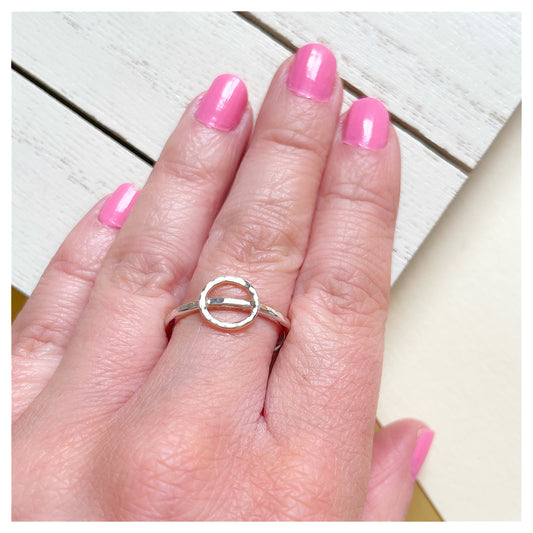 Sterling Silver Hammered Ring With Large 9ct Yellow Gold Textured Halo.