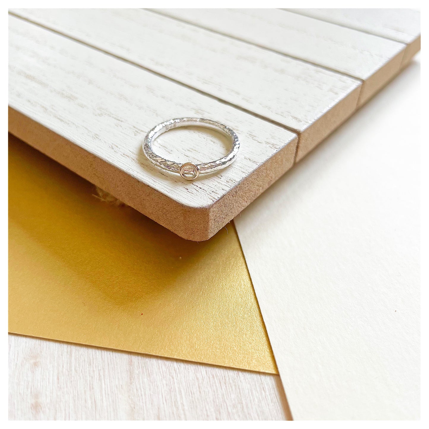 Sterling Silver Organic Ring With Mini 9ct Yellow Gold Halo.