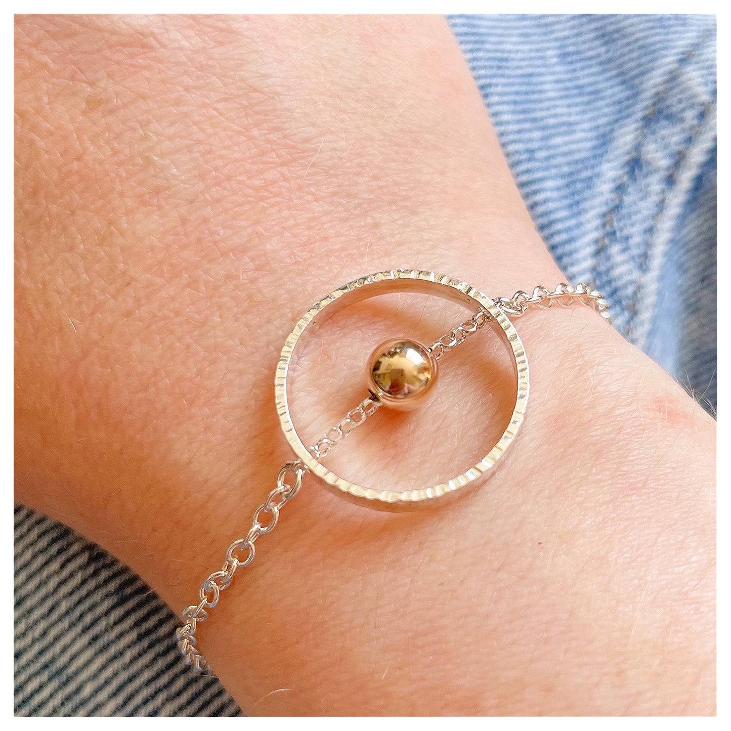 Sterling Silver and 9ct Yellow Gold Circular Bracelet with Bead.