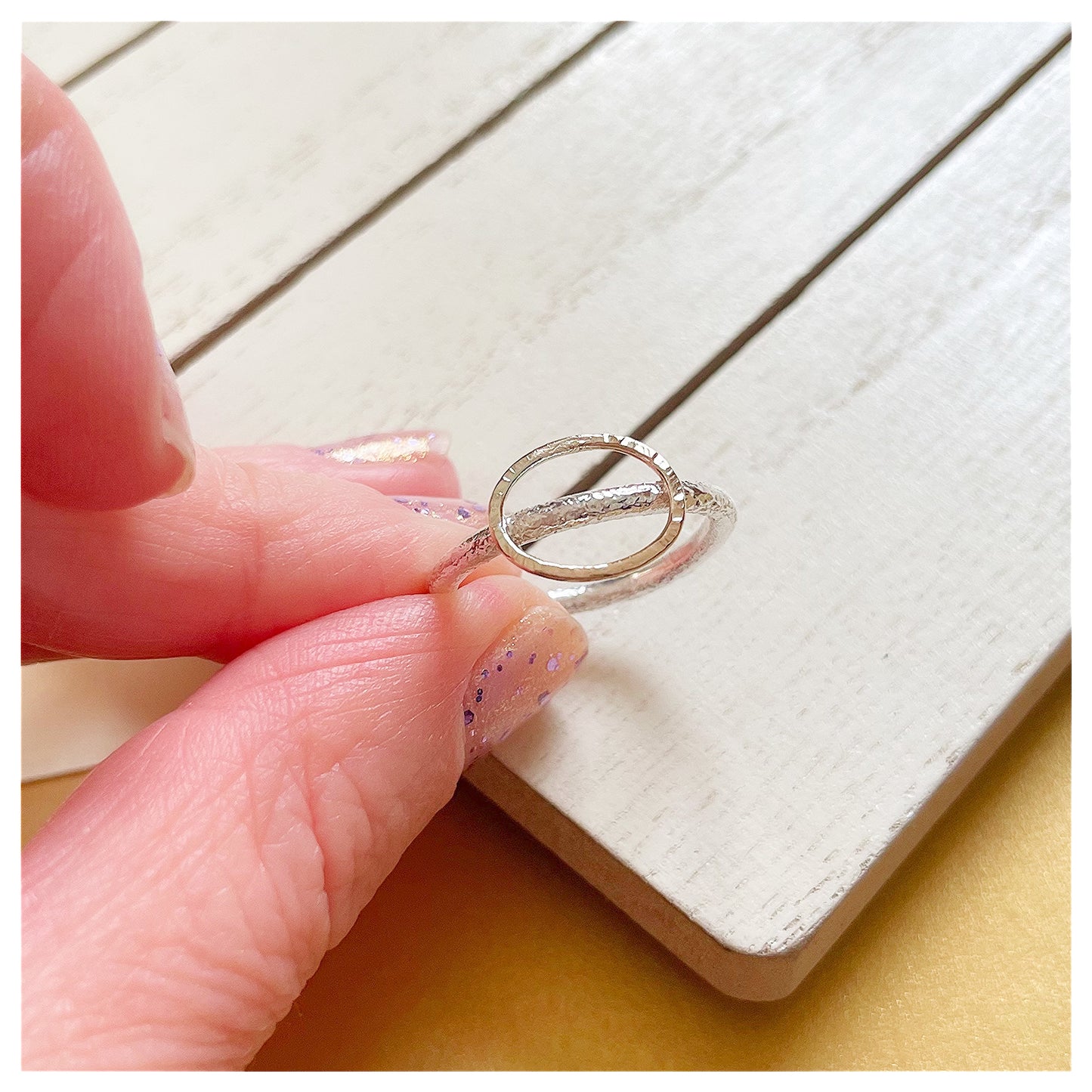 Sterling Silver Organic Ring With Large 9ct Yellow Gold Textured Oval Halo.