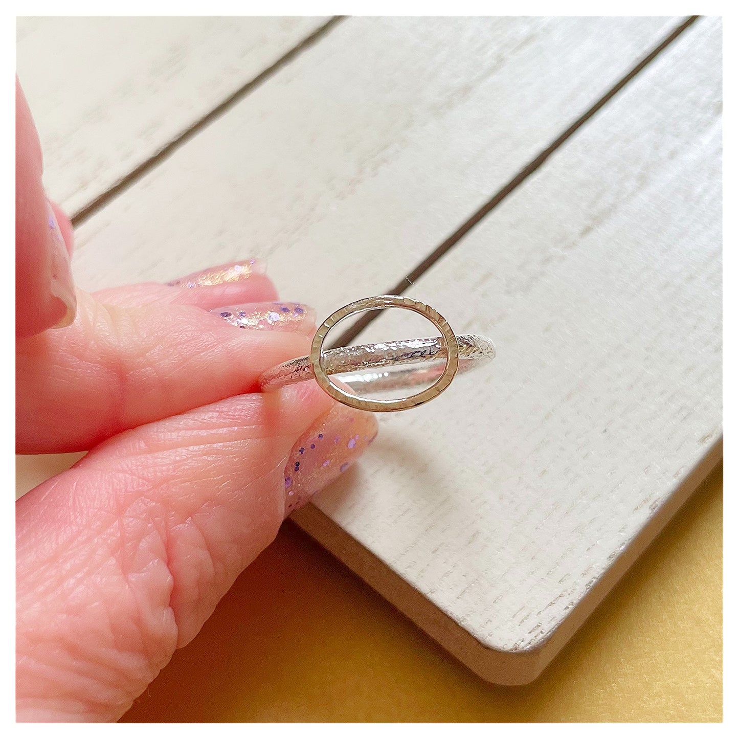 Sterling Silver Organic Ring With Large 9ct Yellow Gold Textured Oval Halo.