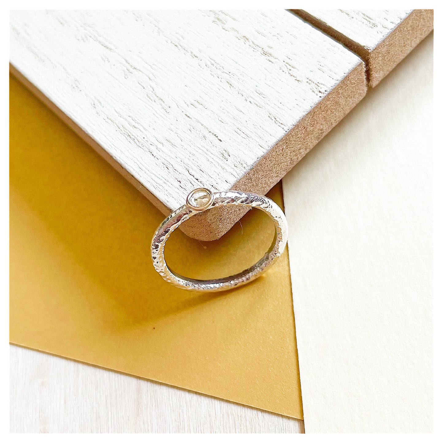 Sterling Silver Organic Ring With Mini 9ct Yellow Gold Halo.