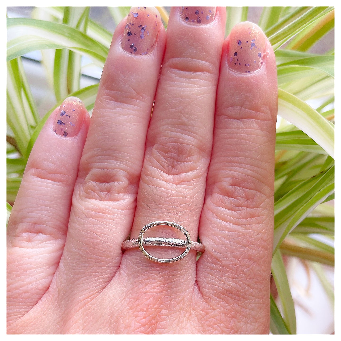 Sterling Silver Organic Ring With Large 9ct Yellow Gold Textured Oval Halo.