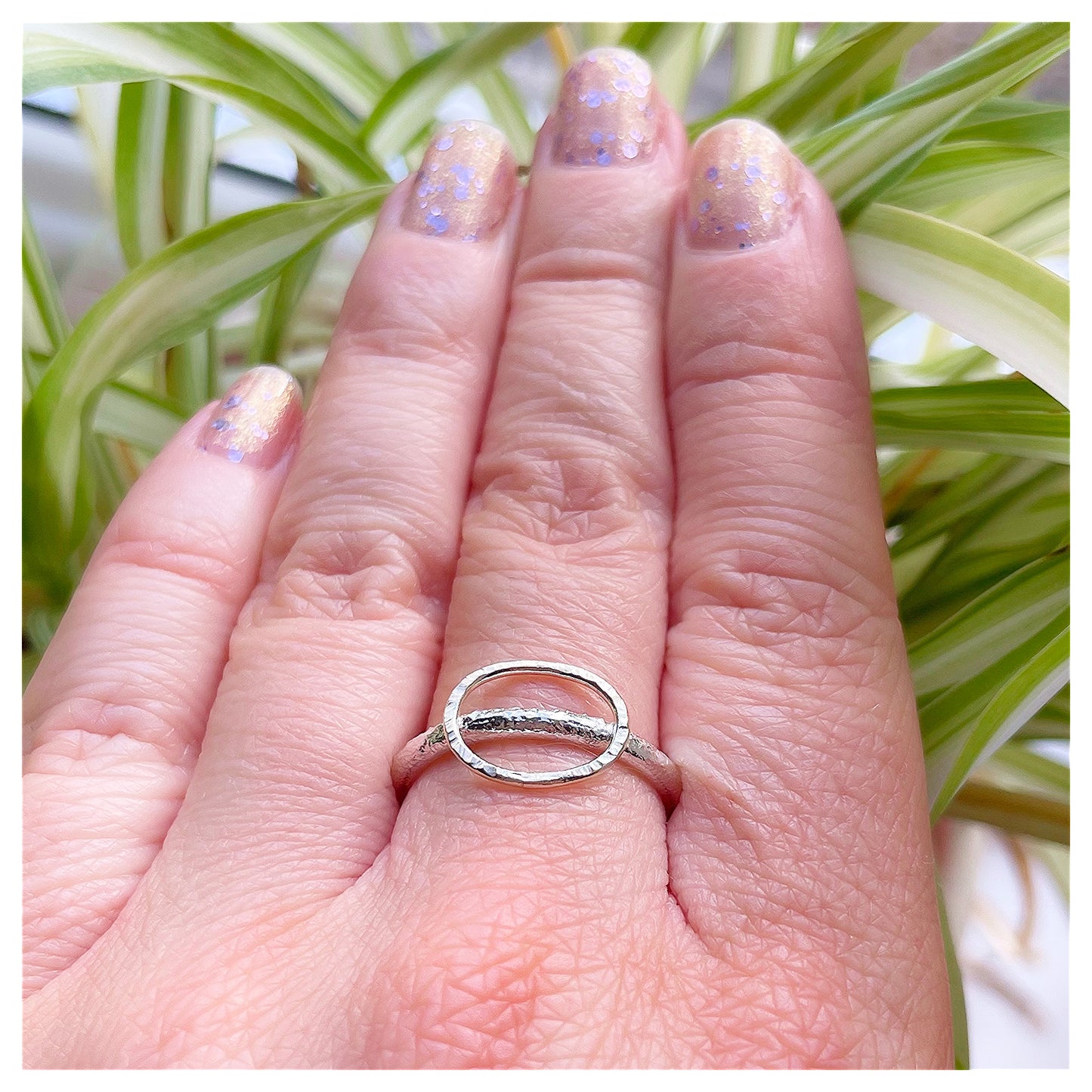 Sterling Silver Organic Ring With Large 9ct Yellow Gold Textured Oval Halo.