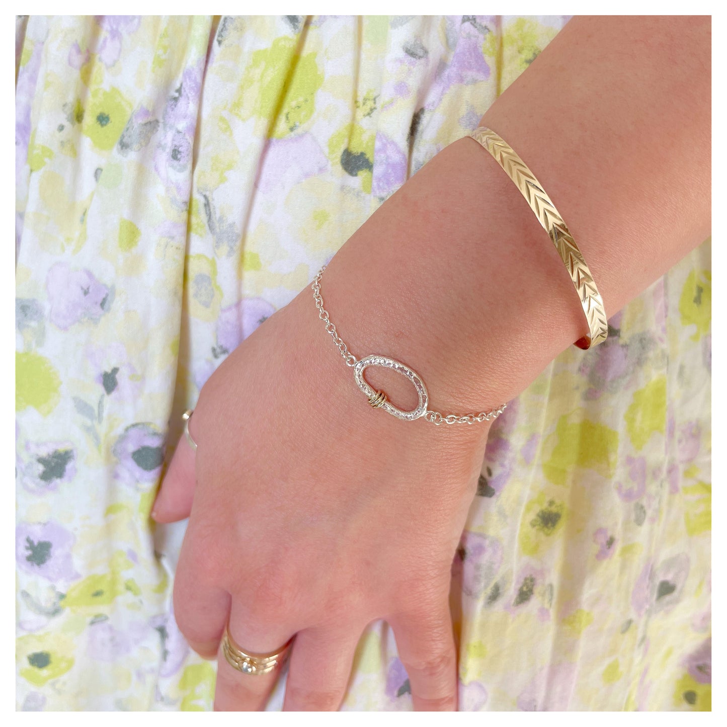 Sterling Silver Organic Pebble Bracelet with 9ct Gold detail