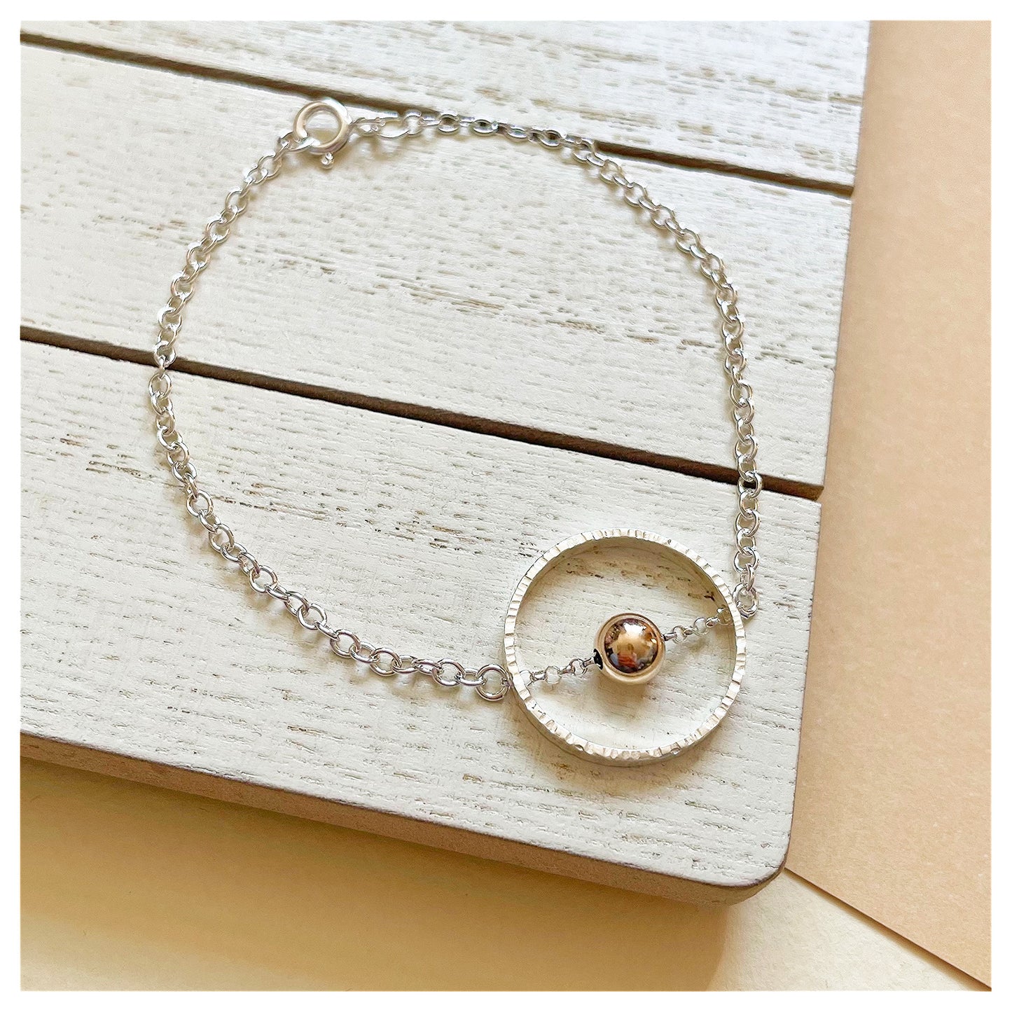 Sterling Silver and 9ct Yellow Gold Circular Bracelet with Bead.