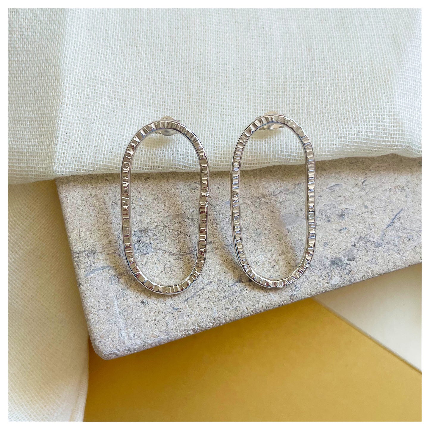 Sterling Silver Textured organic Oval Stud earrings.