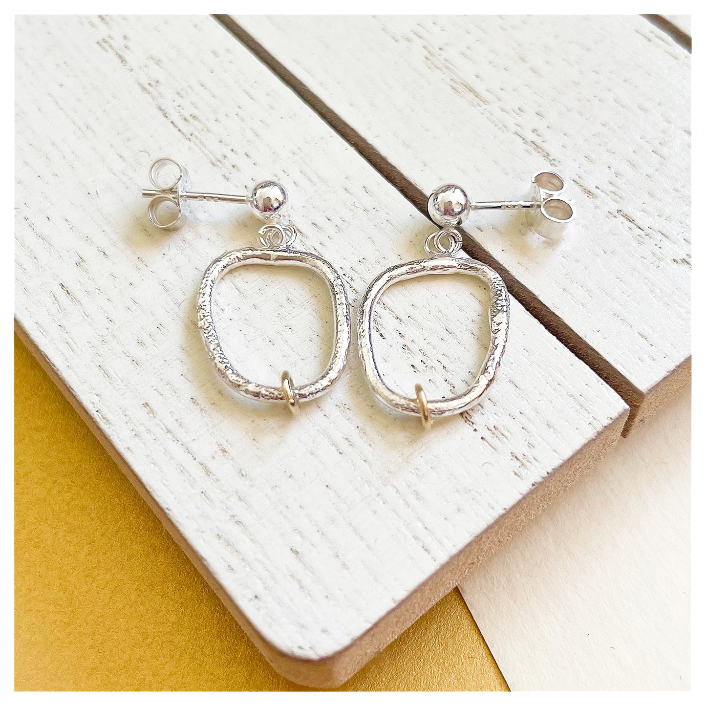 Sterling Silver and 9ct Yellow Gold Ring Organic Drop Stud Earrings