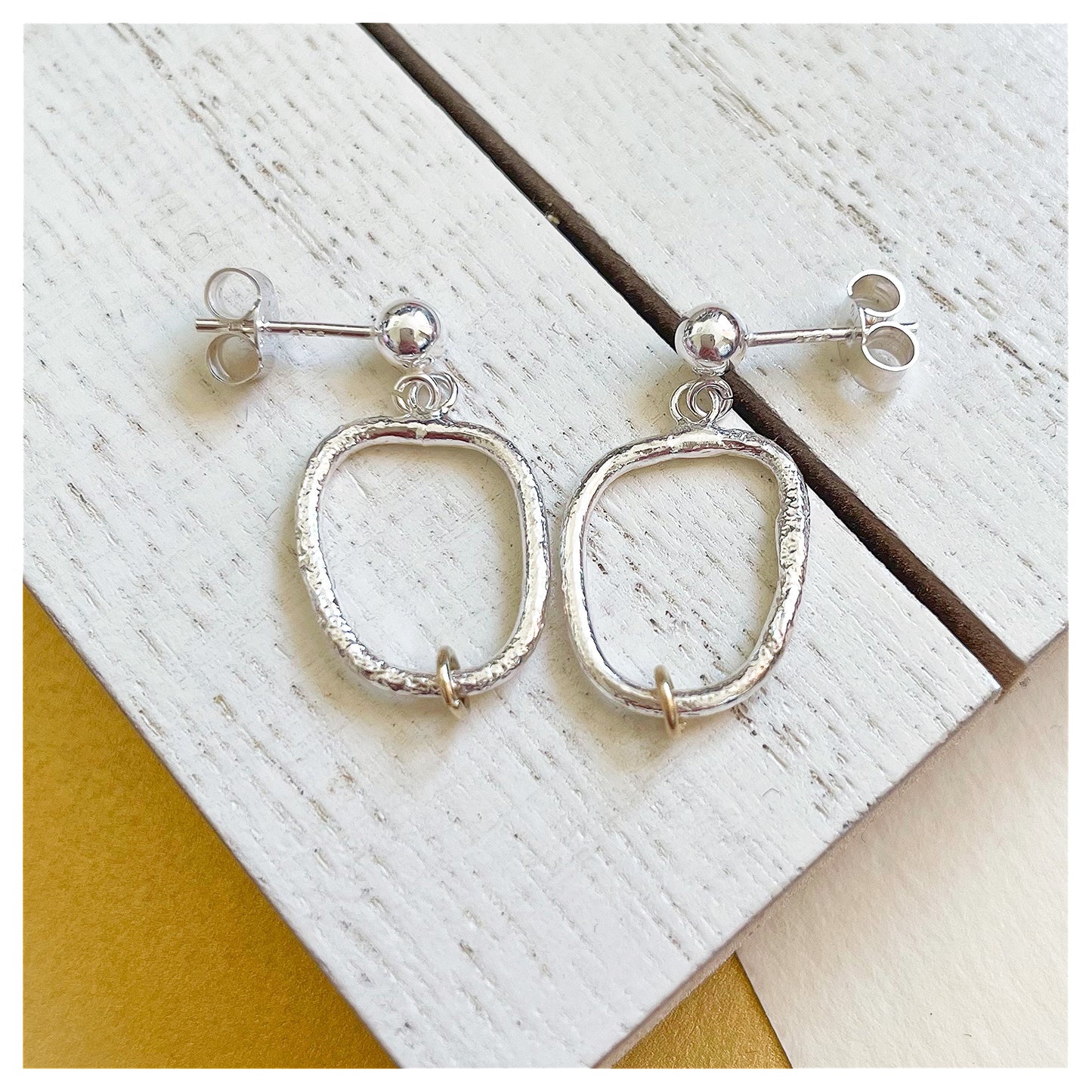 Sterling Silver and 9ct Yellow Gold Ring Organic Drop Stud Earrings