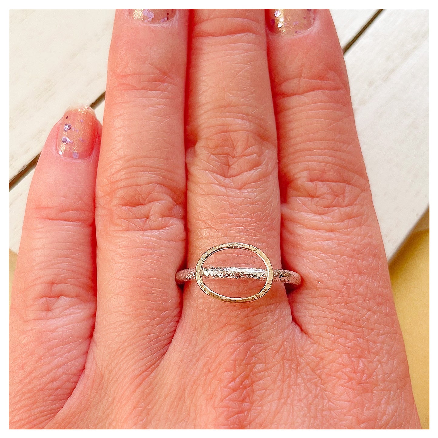 Sterling Silver Organic Ring With Large 9ct Yellow Gold Textured Oval Halo.