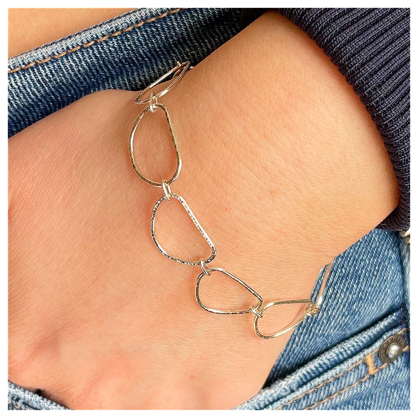 Sterling Silver Handmade Organic Link Bracelet.