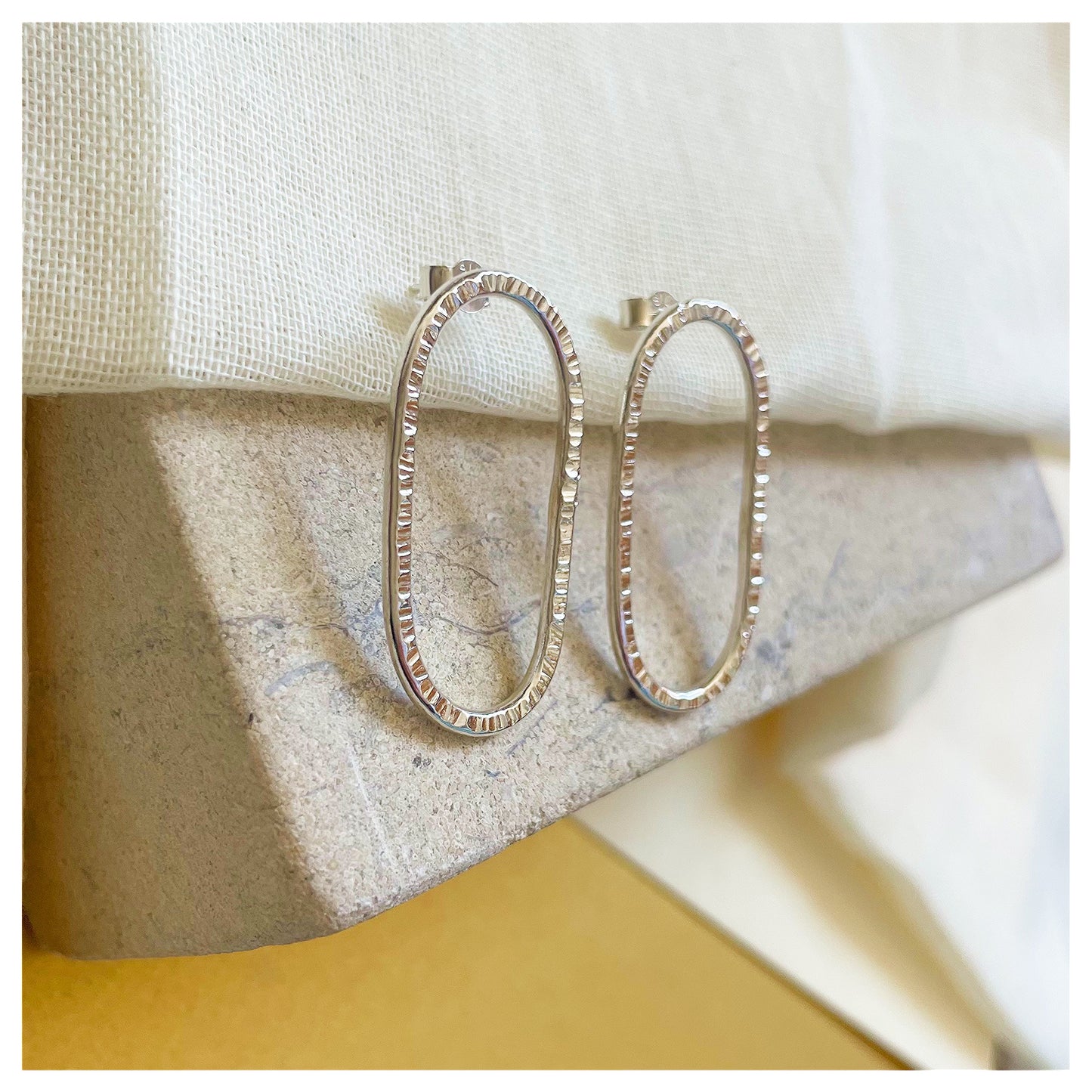 Sterling Silver Textured organic Oval Stud earrings.