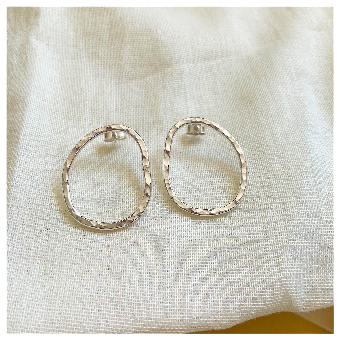Sterling Silver Large Textured organic Pebble Stud earrings. (1)