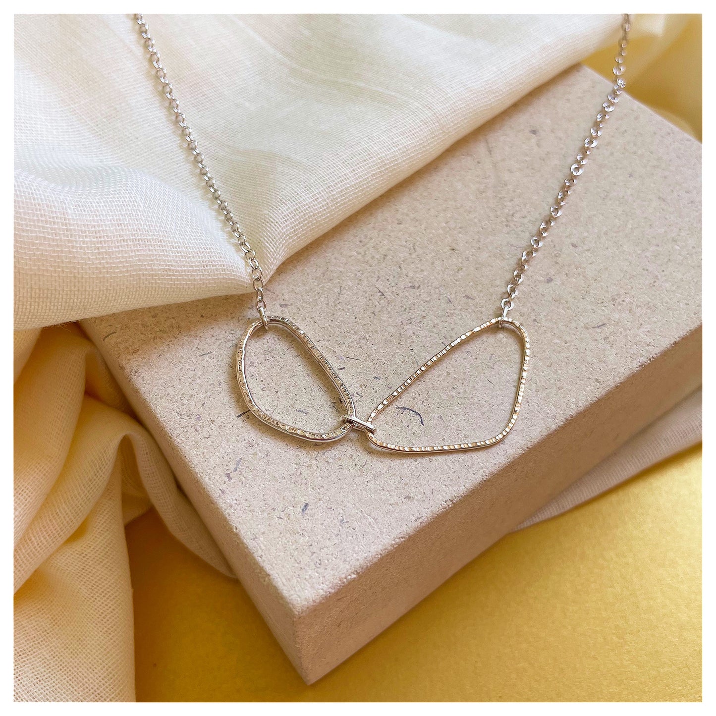 9ct Yellow Gold and Sterling Silver Organic Double Link Necklace.