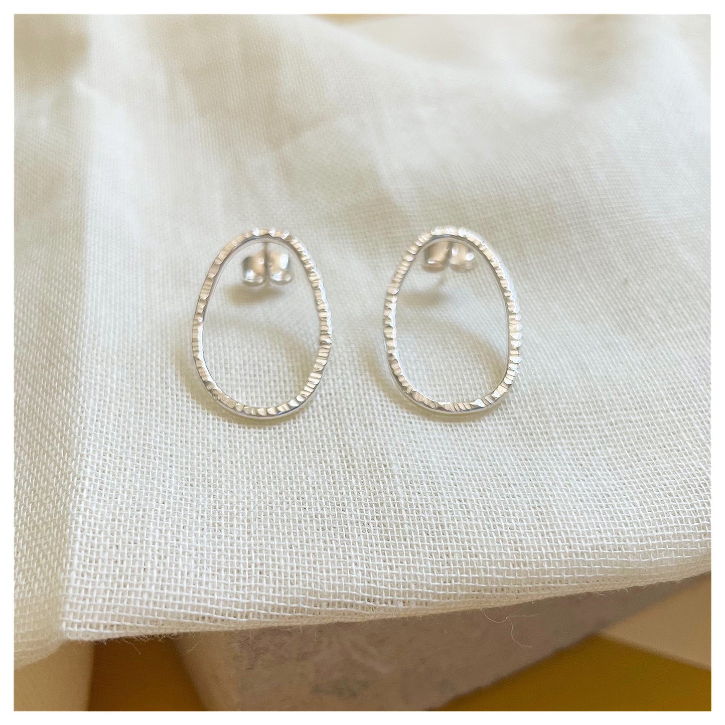 Sterling Silver Textured organic Pebble Stud earrings.