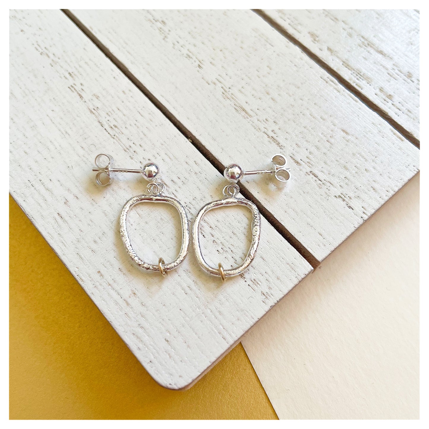 Sterling Silver and 9ct Yellow Gold Ring Organic Drop Stud Earrings