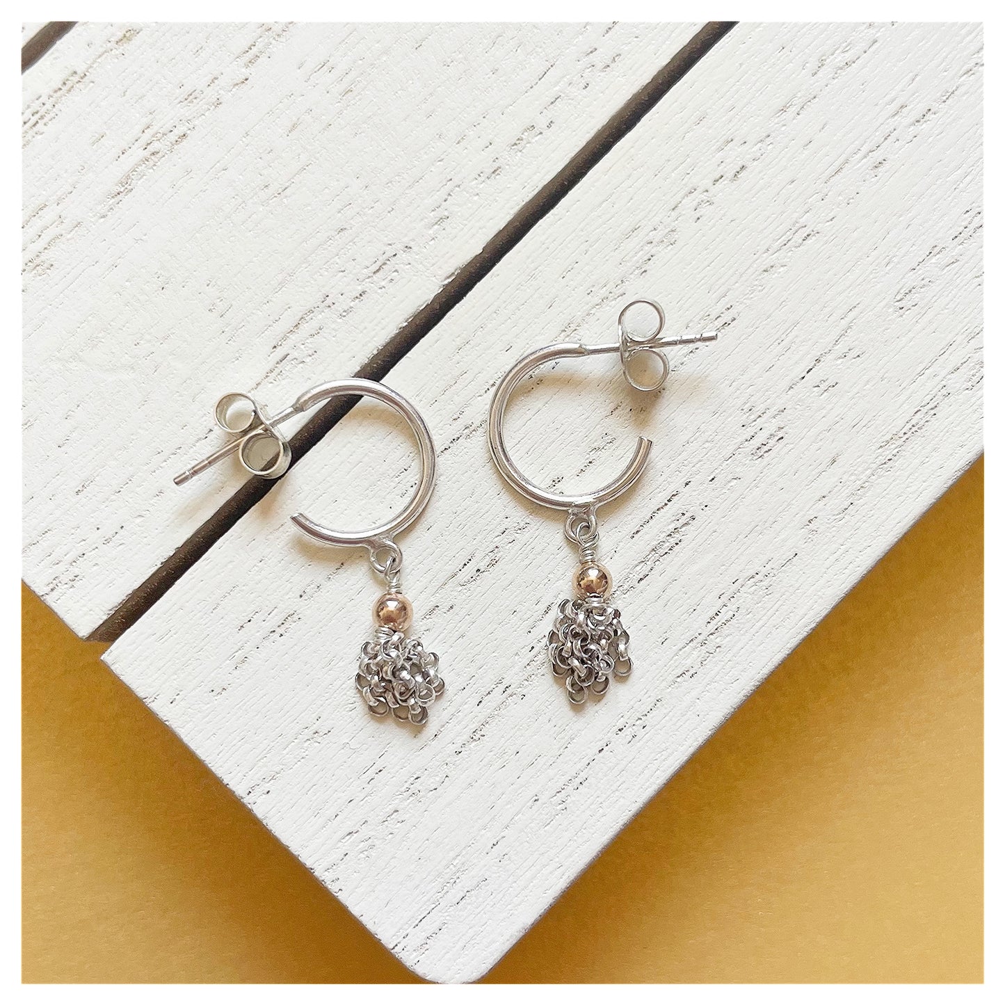 Sterling Silver, 9ct Yellow Gold Mini Tassel Half Hoop Earrings.