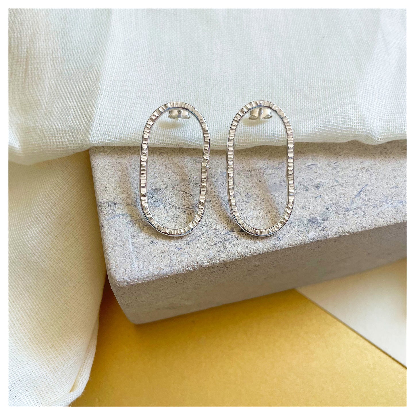 Sterling Silver Textured organic Oval Stud earrings.