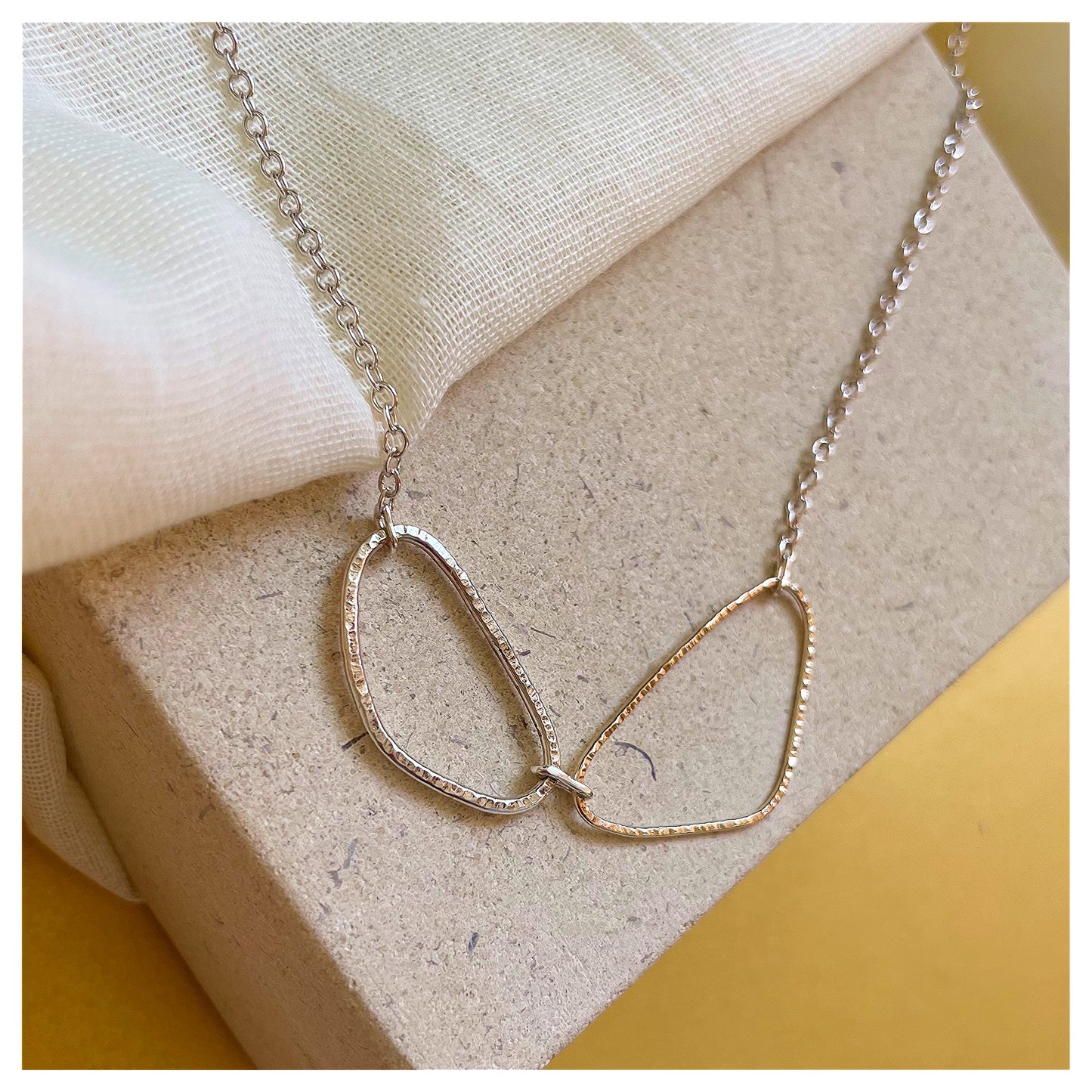 9ct Yellow Gold and Sterling Silver Organic Double Link Necklace.