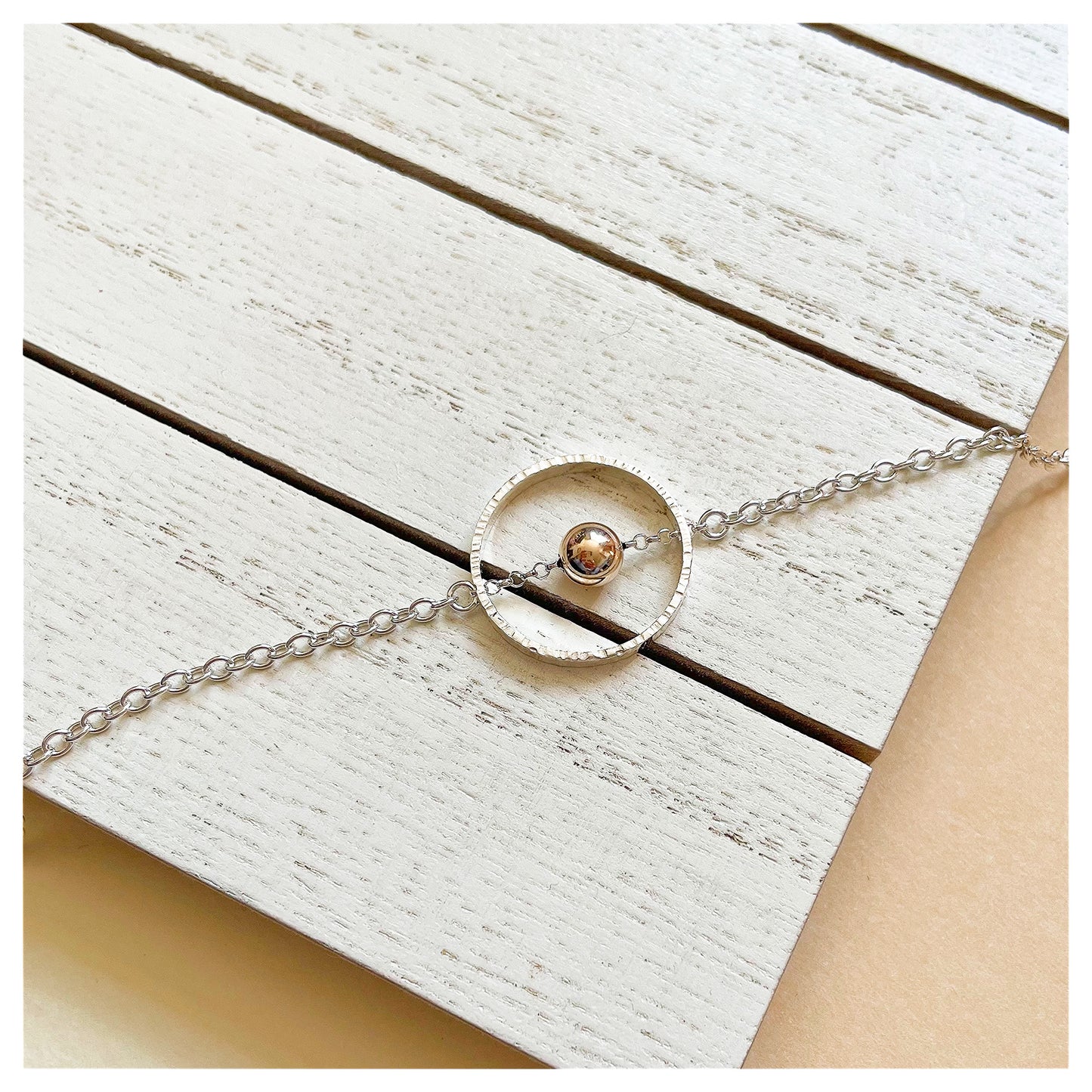 Sterling Silver and 9ct Yellow Gold Circular Bracelet with Bead.
