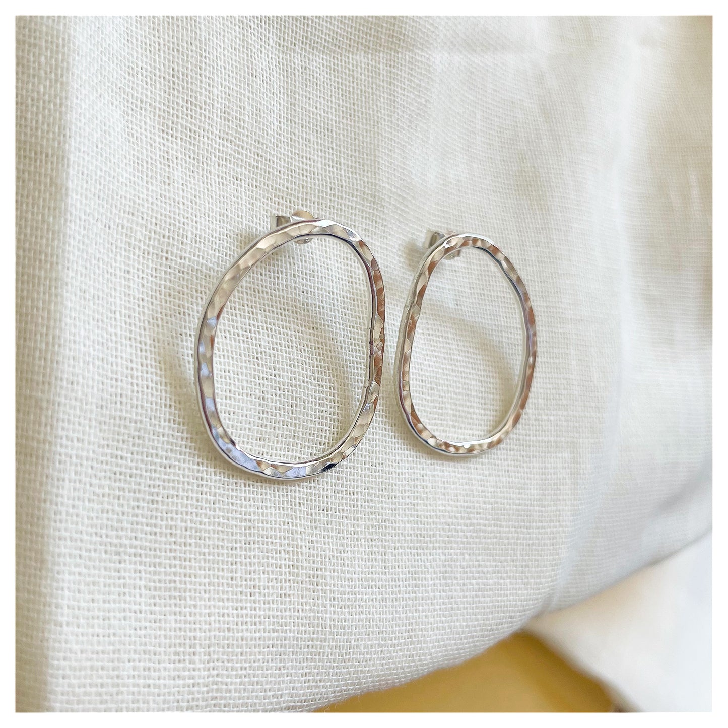 Sterling Silver Large Textured organic Pebble Stud earrings. (1)