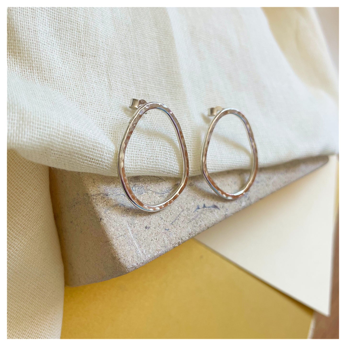 Sterling Silver Large Hammered Organic Pebble Stud earrings. (2)