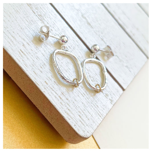 Sterling Silver and 9ct Yellow Gold Ring Organic Drop Stud Earrings