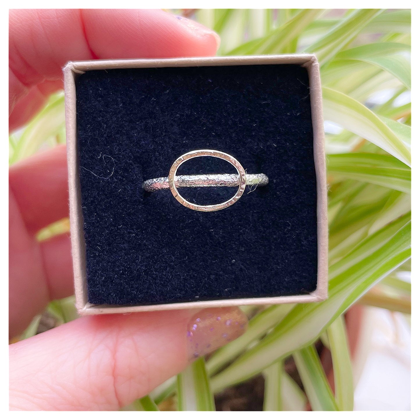 Sterling Silver Organic Ring With Large 9ct Yellow Gold Textured Oval Halo.