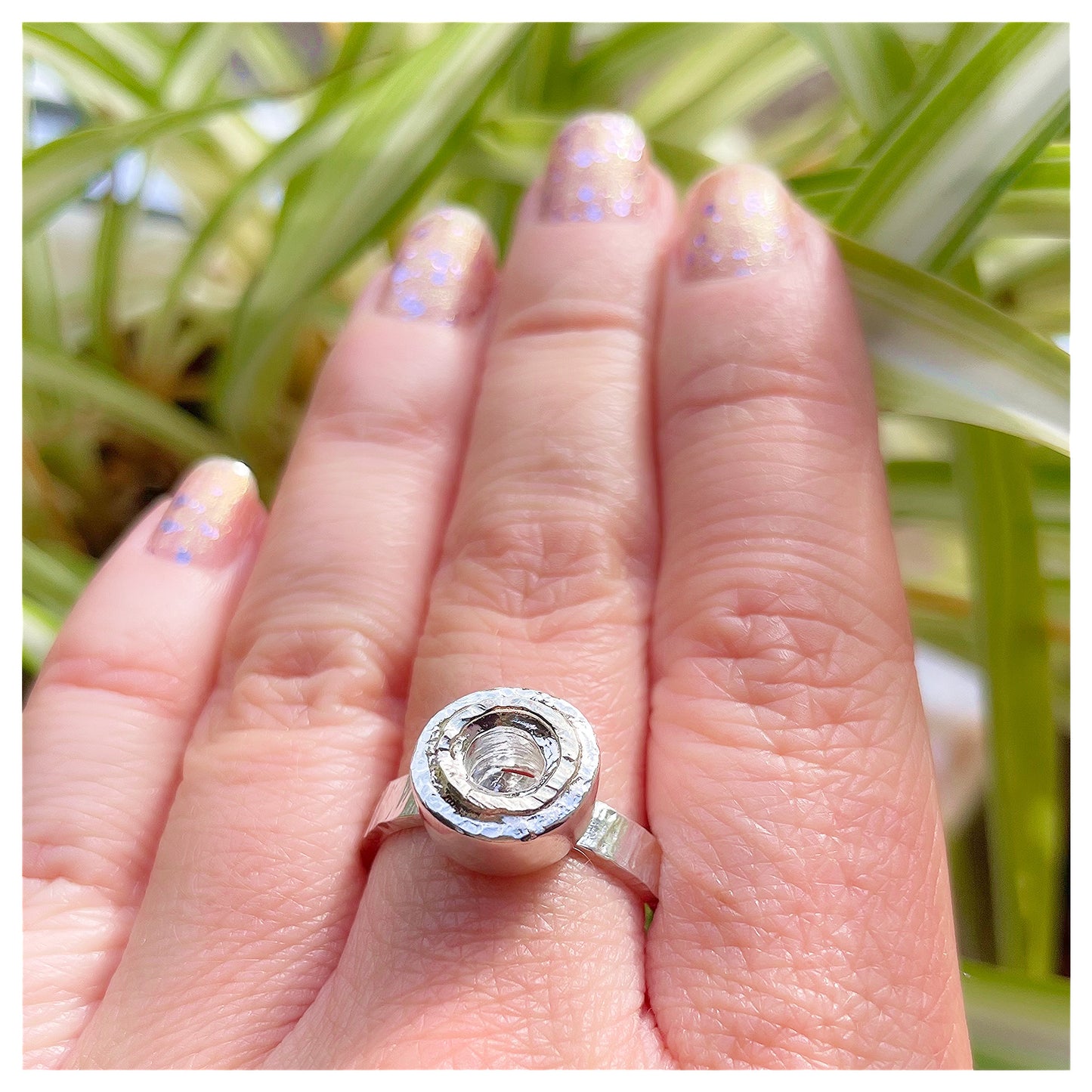 Sterling Silver Hammered Donut Ring With a Hammered 9ct yellow Gold Halo