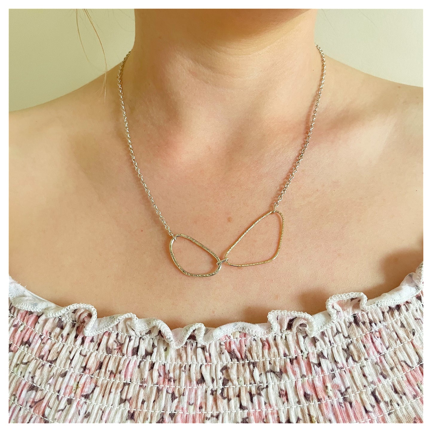 9ct Yellow Gold and Sterling Silver Organic Double Link Necklace.
