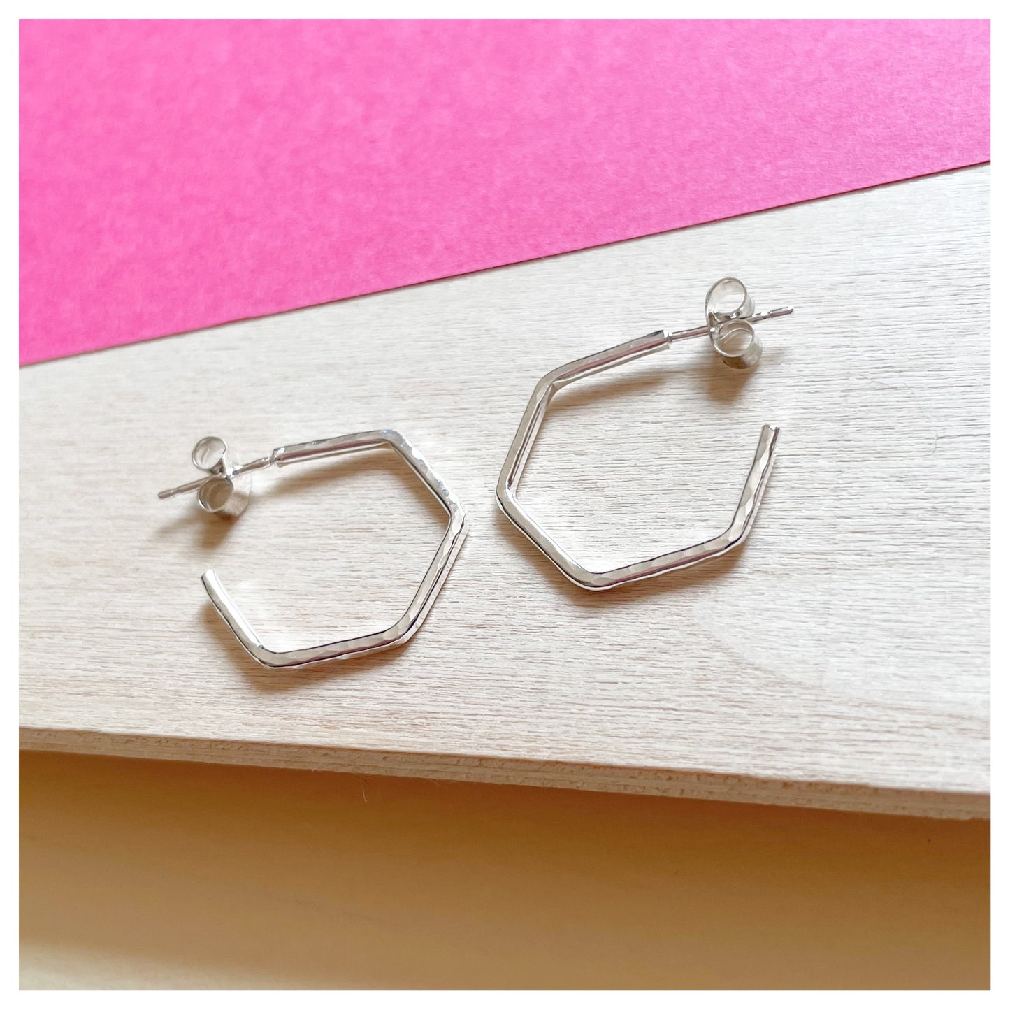 Sterling Silver Hammered Hexagonal Hoop Earrings