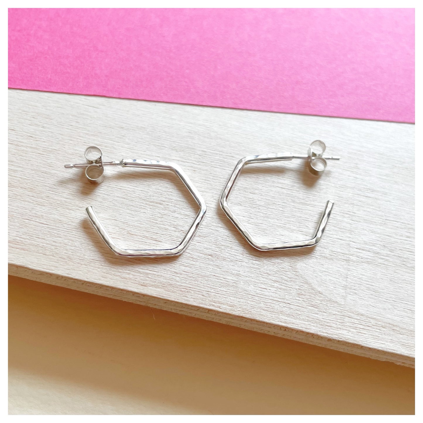 Sterling Silver Hammered Hexagonal Hoop Earrings