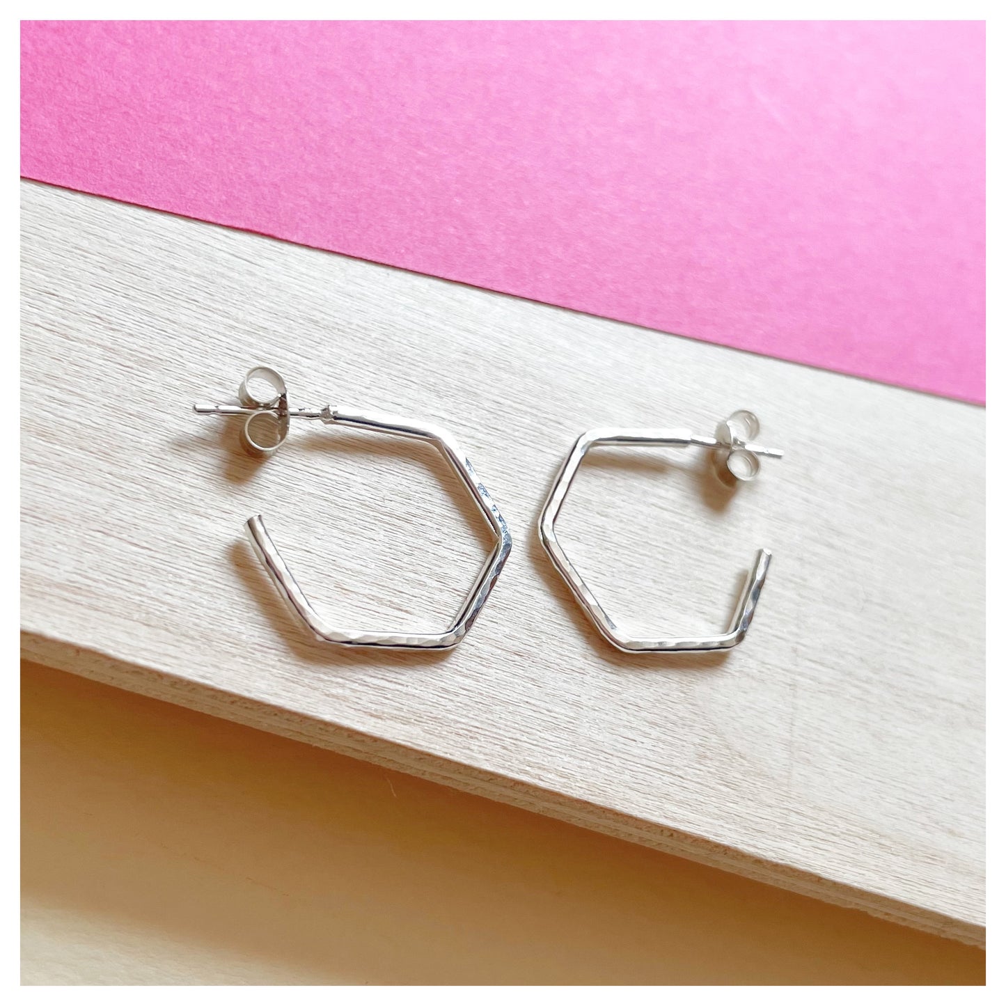 Sterling Silver Hammered Hexagonal Hoop Earrings