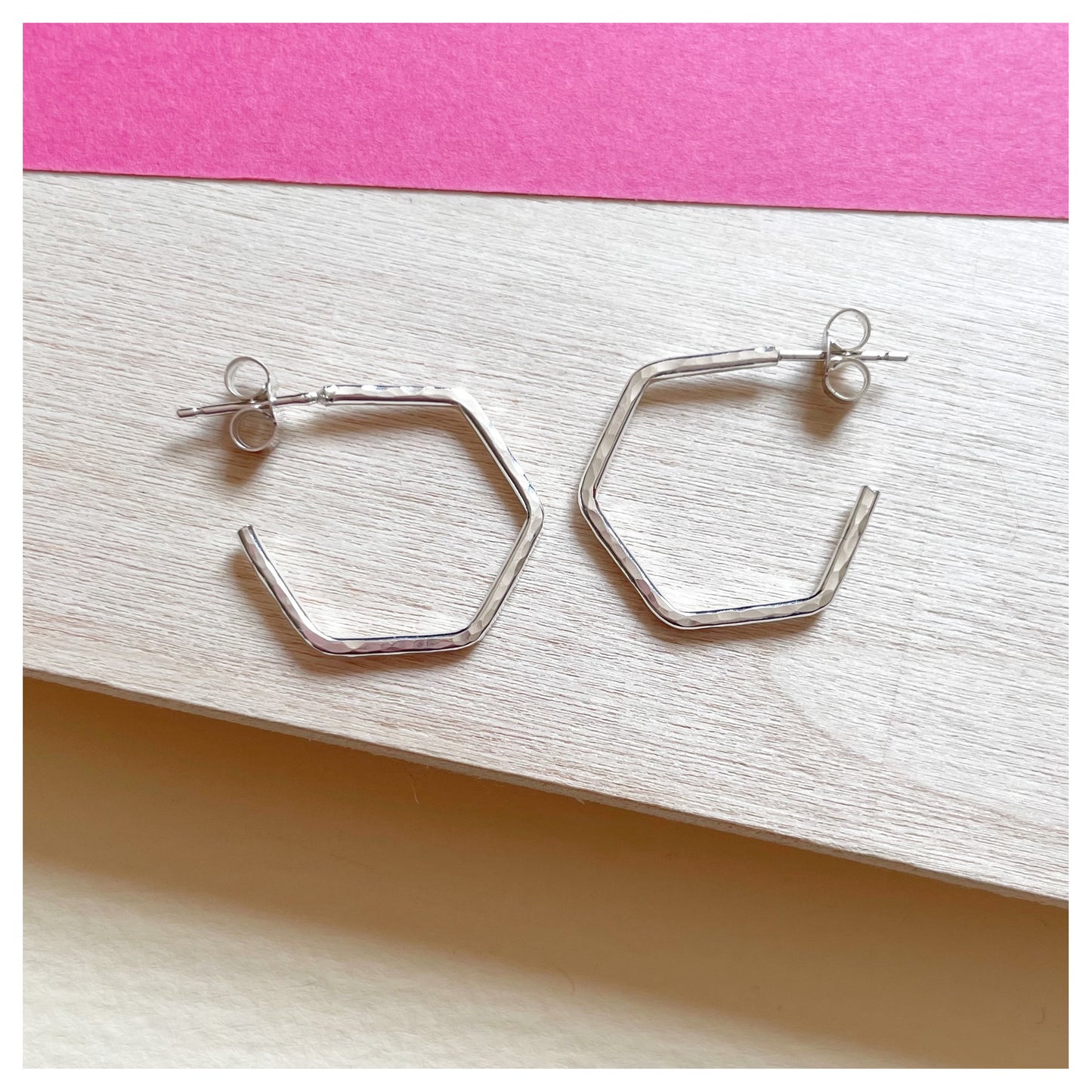 Sterling Silver Hammered Hexagonal Hoop Earrings