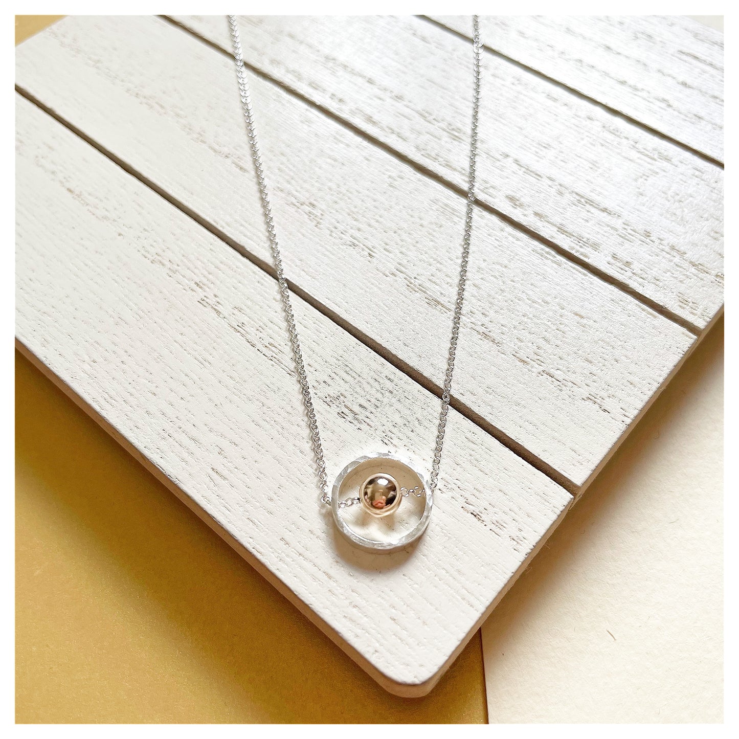 9ct Yellow Gold and Sterling Silver Circle Necklace with Bead.